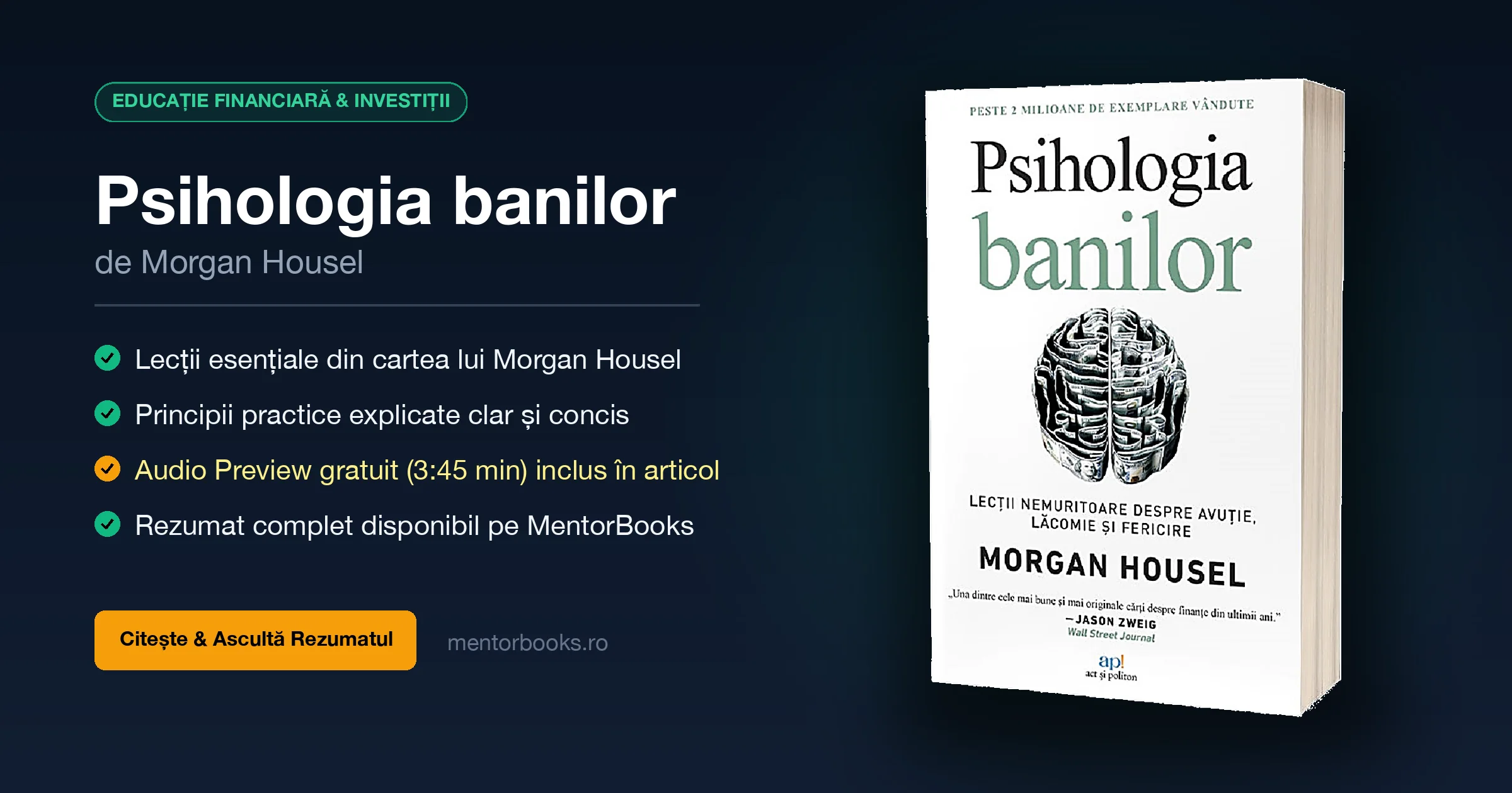 Rezumat Psihologia banilor de Morgan Housel - MentorBooks